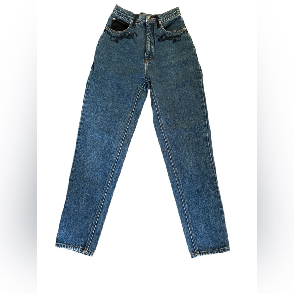 Vintage 80's Jordache Embellished Denim Jean Sz Jr 7/8 Dark Wash High Waisted